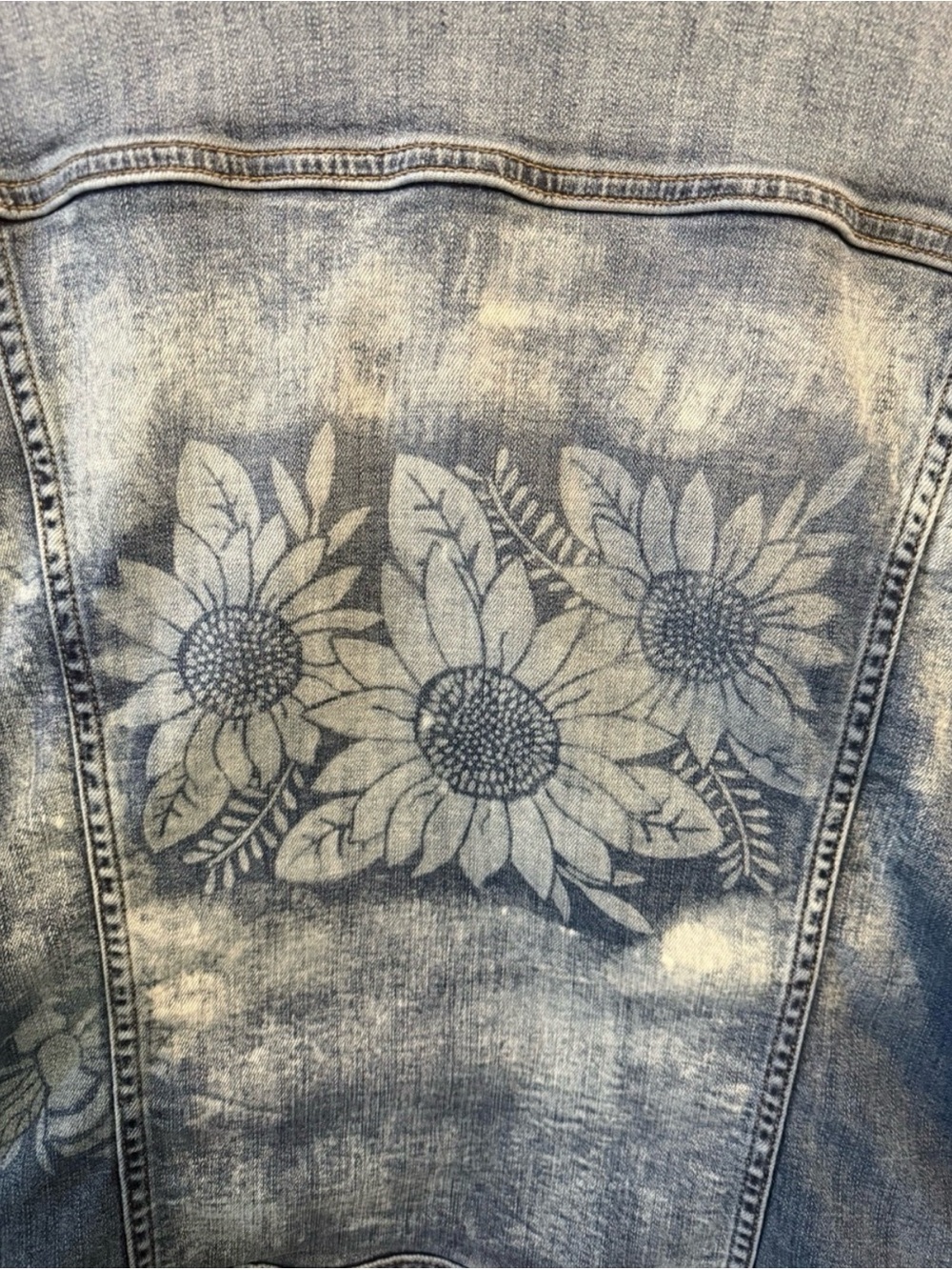 J. Crew Light Wash Denim Jacket with Sunflower Design